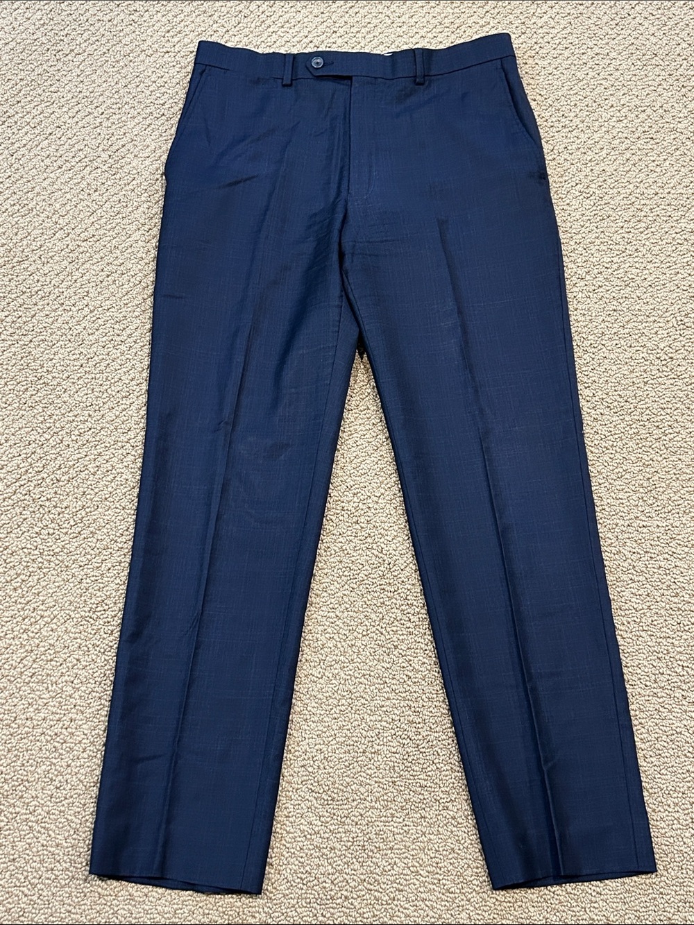 Hart Schaffner Marx Blue Plaid Wool Dress Pants 32R Flat Front Straight Leg